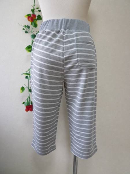 [ new goods ] stretch cropped pants border pants { gray white /M}