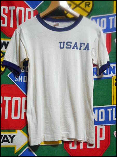 《USAFA》USA製アメリカ製ビンテージアメリカ軍米軍物プリントTシャツ染み込みランタグChampionチャンピオンランチャン60年代60s大文字_画像3