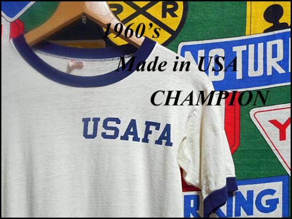 国内最安値！ 《USAFA》USA製アメリカ製ビンテージアメリカ軍米軍物プリントTシャツ染み込みランタグChampionチャンピオンランチャン60年代60s大文字 文字、ロゴ