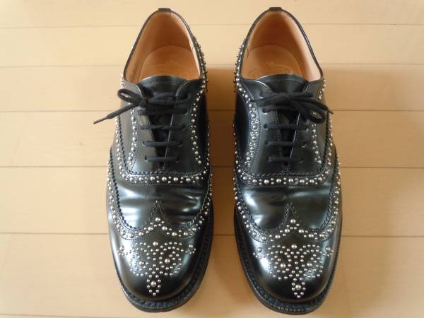極美品/希少モデル☆CHURCH チャーチ?バーウッド?スタッズ付(シルバー）7.5（26㎝）箱付き/ブランド/レザーソール/高級(jí)/オシャレ/大人気