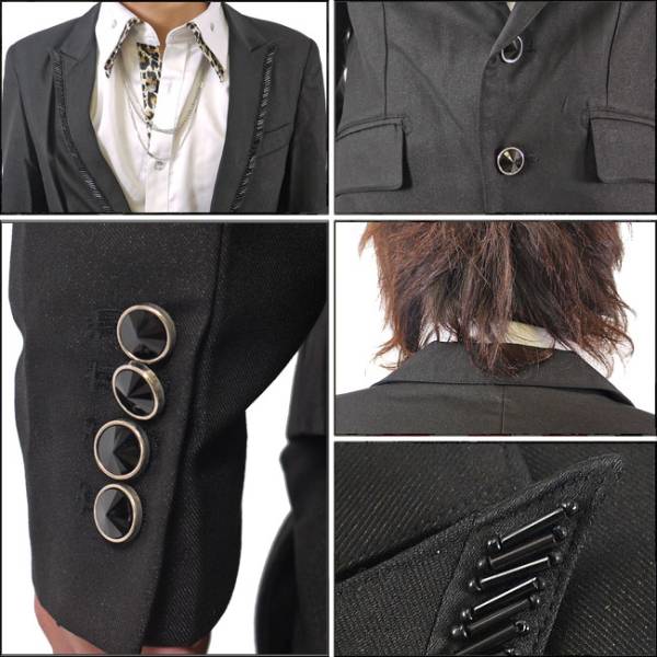 【BERNINGS】ラペル装飾2Bデザインスーツ新品黒L_画像3