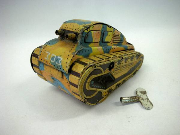 戦前？ ブリキ ゼンマイ 戦車 タンク 迷彩色 約10,7cm