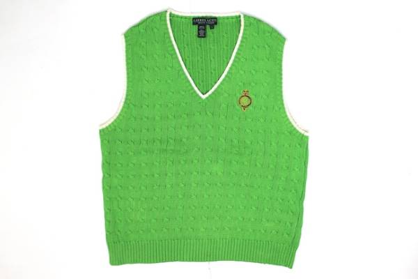 LAUREN ACTIVE хлопок Ralph Lauren V шея кабель лучший незначительный зеленый ( женщина L)