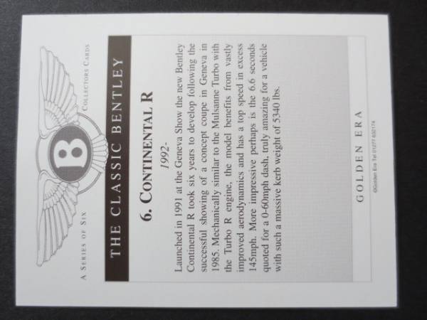 英国製コレクションカード７枚セット・ベントレー・BENTLEY_カード裏側には車両の詳しい解説があります