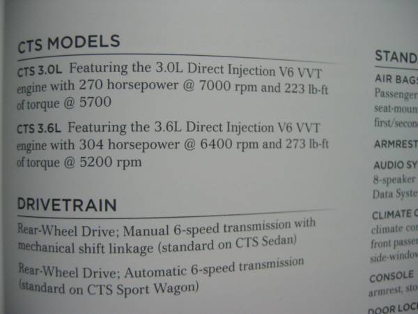 本国カタログ キャデラック CADILLAC CTS セダン V6 3.6 VVT/V6 3.0 VVT/CTS-V V8 6.2 SC/2010年モデル_画像3