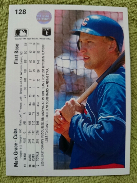 ★MARK GRACE UPPER DECK 1990 MLB #128 CHICAGO CUBS シカゴ・カブス マーク・グレイス UD_画像2