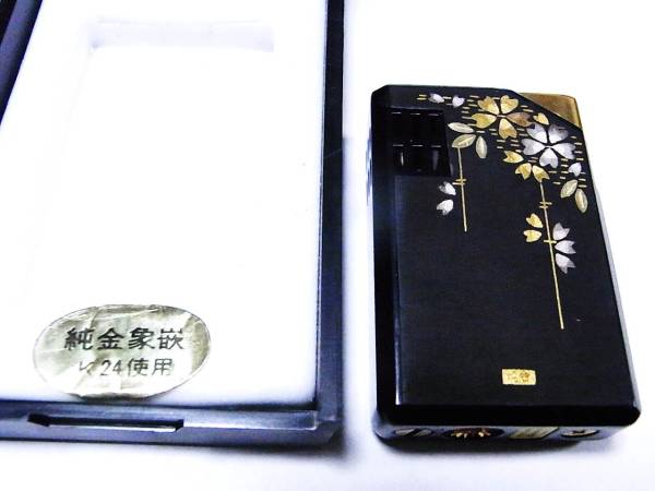 《喫煙具》K24：純金刻印付き ライター Cocklet ケース有 純金象嵌 アンティーク 喫煙グッズ