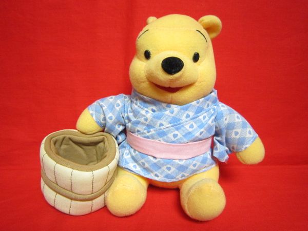 浴衣スタイル くまのプーさん ぬいぐるみ 桶 溫泉 小物入れ