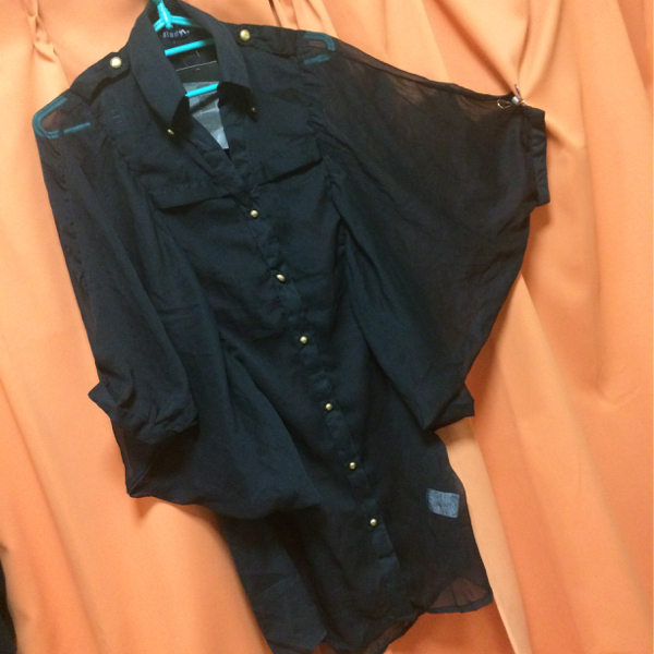 新品◆ 変形　シフォン　ロングブラウス　◆チュニック　M ブラック