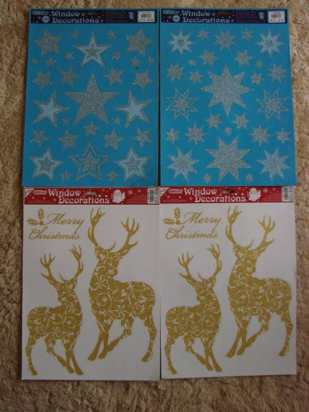 クリスマスシール　ウインドデコレーション　2種　４枚　 トナカイ　星　窓の飾りに 送料510円_画像1