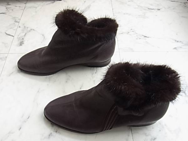 MORE BIDO натуральная кожа Brown мех кролика короткие сапоги ++