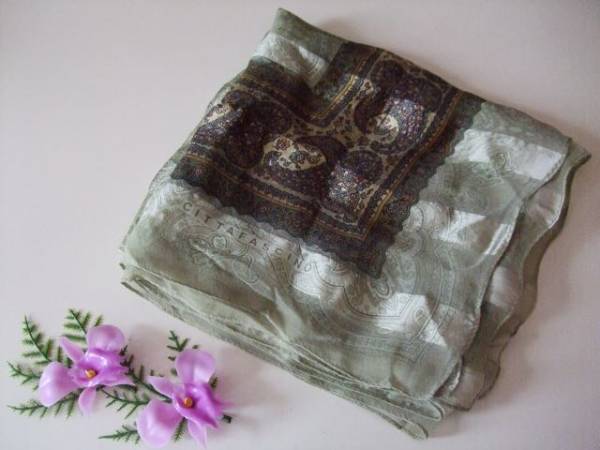 ^_^)良品/CITTAFASCINO/大判スカーフ/シッタファシノ/緑/茶色/LL