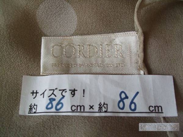 (^_^)良品/コルディア/大判スカーフ/CORDIER/薄茶色/ドット/KK_画像3