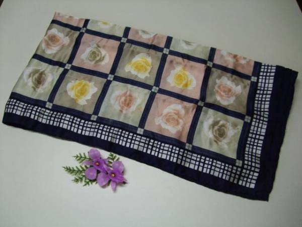 (^^) superior article / silk 100%/ super-large size scarf / silk / floral print / pink / blue / yellow color /VV