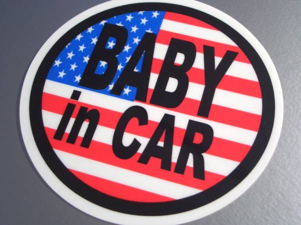 BC-mg●アメリカ國旗BABY in CAR【マグネット仕様】 10cmサイズ●USA 星條旗 アメリカン 赤ちゃん 車に乗ってます☆ベビー 円形 丸型 NA