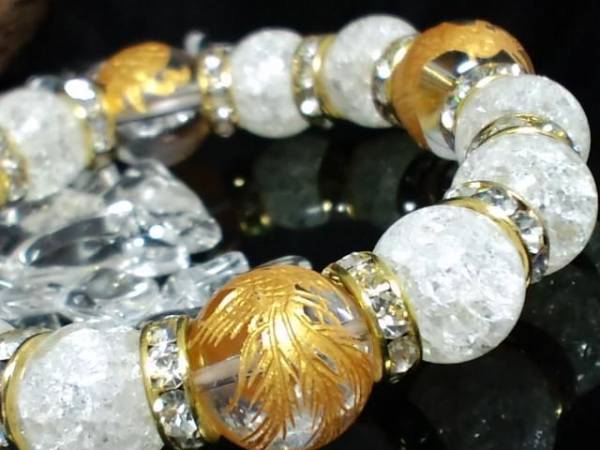 金四神獣水晶１４ミリ§クラック水晶１２ミリ金ロンデル