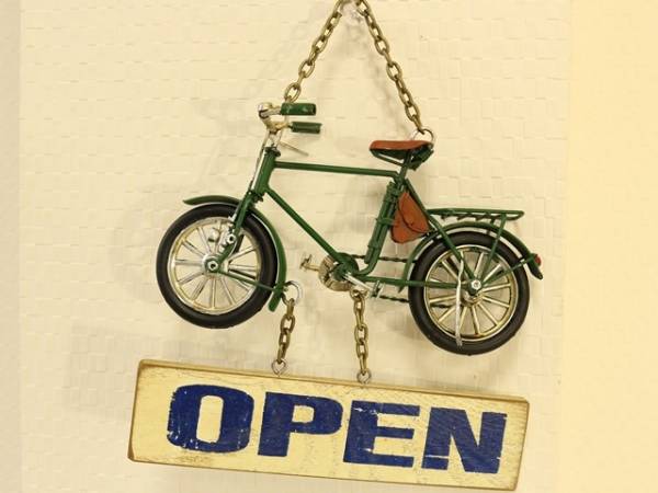 OPEN CLOSED（オープン クローズド）プレート（ドア プレート）自転車 両面サインプレート ドア 玄関飾り ノスタルジックデコ 自転車看板
