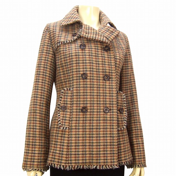 F 美品★EAST BOY イーストボーイ★綺麗ツイード生地*可憐フリンジトリム*上品ハーフコート*9號/M*38