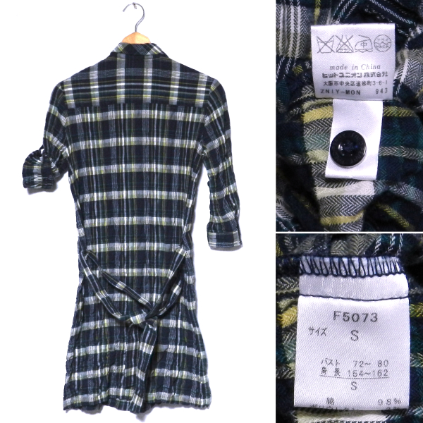 フレッドペリー 2WAY チェック柄 ロゴ ワンピース / シャツワンピ 紺 S 美品