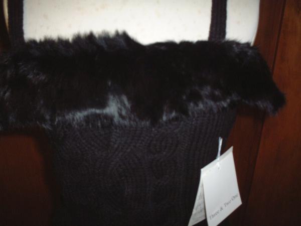  prompt decision rabbit fur attaching. black knitted camisole party 