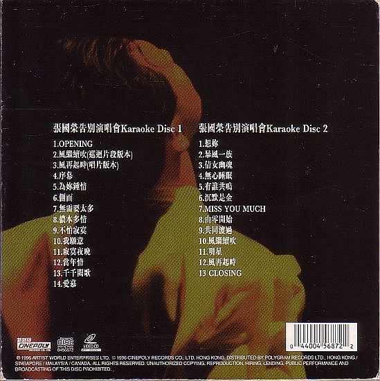 張國榮 レスリー・チャン VCD／張國榮 告別演唱会 VCD2枚組 1996年 香港盤_画像2