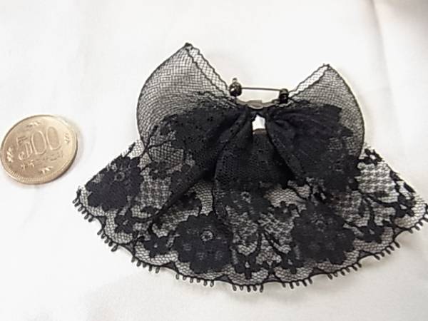 黒のレースにジュエルビーズデザインの上品なリボンブローチ★_画像3