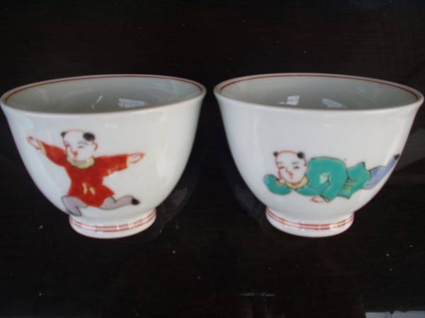 有田焼?柿右衛(wèi)門様式?古琳庵窯朱唐子絵（小振り）反煎茶碗５個