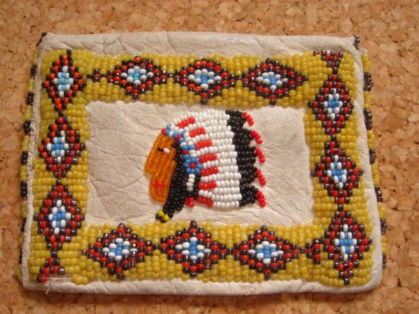 1930's 1940's Navajo Indian beads pouch small articles Vintage purse deer leather Dias gold neitib Goro's type 