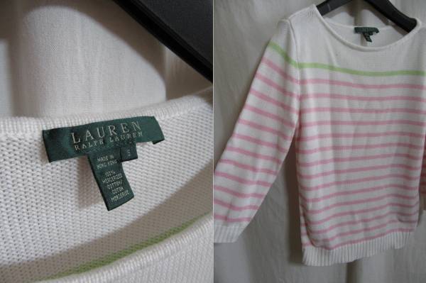 ** бесплатная доставка **RalphLauren* лодка шея окантовка хлопок вязаный *S*z20*