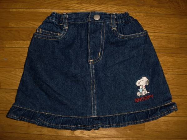 ■PEANUTKIDS?SNOOPY?刺しゅうデニムスカート?100■