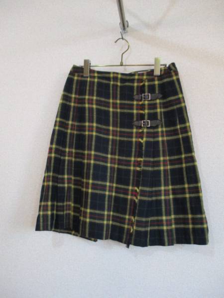 ZAZIE navy blue ground check mi leak height to coil manner skirt (USED)120215