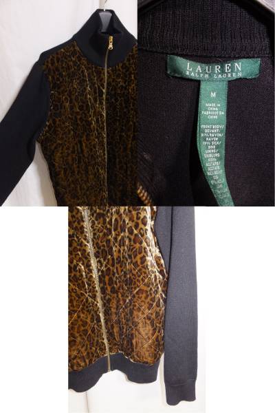☆☆送料無料☆☆RalphLauren☆ヒョウ柄☆キルティング☆ニット☆黒☆M☆ｚ20☆