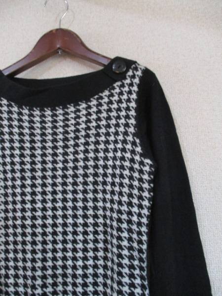 avvミッシェルクラン黒白千鳥格子柄長袖ニット(USED）90216)