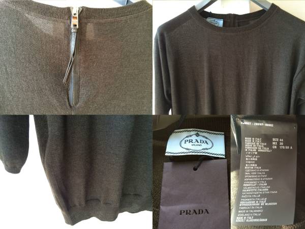  новый товар Prada высший класс кашемир шелк кожа вязаный PRADA свитер хаки зеленый 