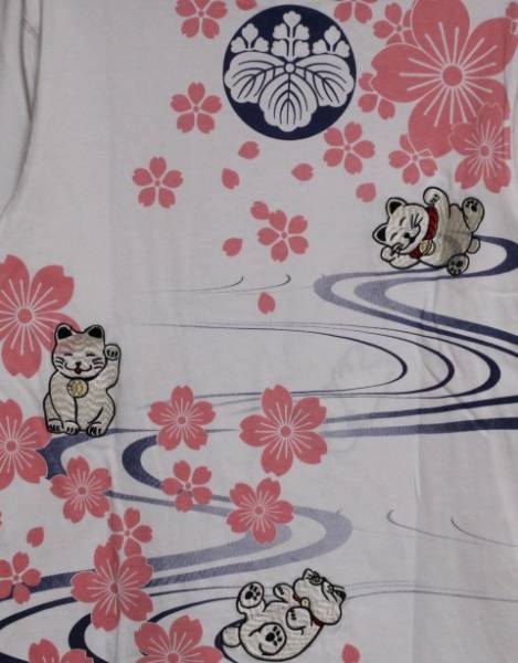 SALE！絡(luò)繰魂?10 (XL)263162 さくらだにゃ～笑貓刺繍長(zhǎng)袖Ｔシャツ
