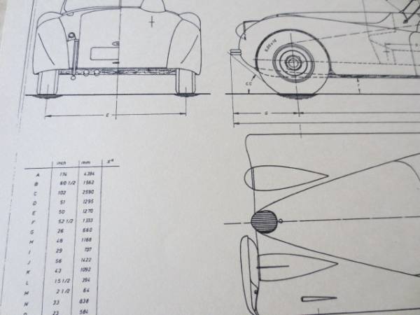 稀少品！ジャガーＸＫ１２０設計図面・JAGUAR　XK120・英国車007・ルマン優勝車・ガレージライフ・XJ・XF・XE・F-TYPE・Eタイプ・XKE_実車の寸法も記載されております！
