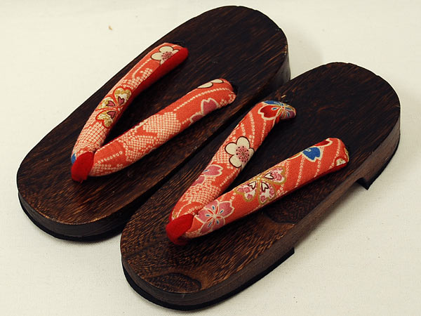 ☆★新品★☆女の子用☆桐下駄☆19cm☆橙色系☆花柄☆【9】