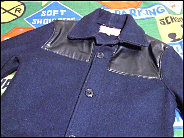 ☆レザーヨーク★ENGLAND製英国製イギリス製ビンテージドンキージャケットウールジャケット切り替え紺色ダークネイビーNavy80年代80s小さめ