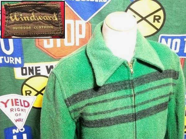 * редкий 1 надеты *USA производства America производства WINDWARD окно слово Vintage окантовка шерсть жакет двухцветный 40 годы 50 годы 40s50s зеленый × черный 