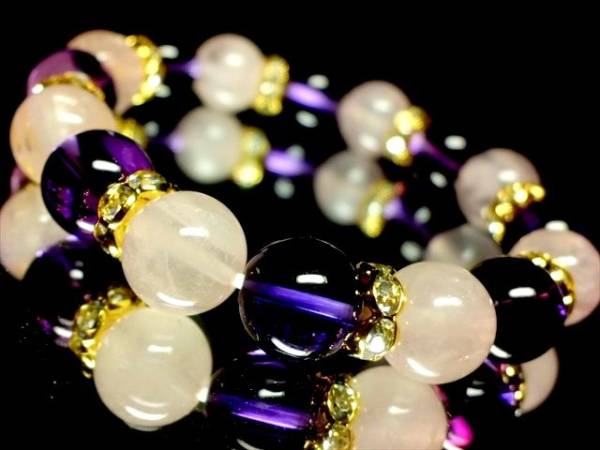◆◇ローズクォーツ§紫水晶１０ミリ金ロンデル数珠◇◆ 　ゆうパケット送料無料　匿名発送_画像2