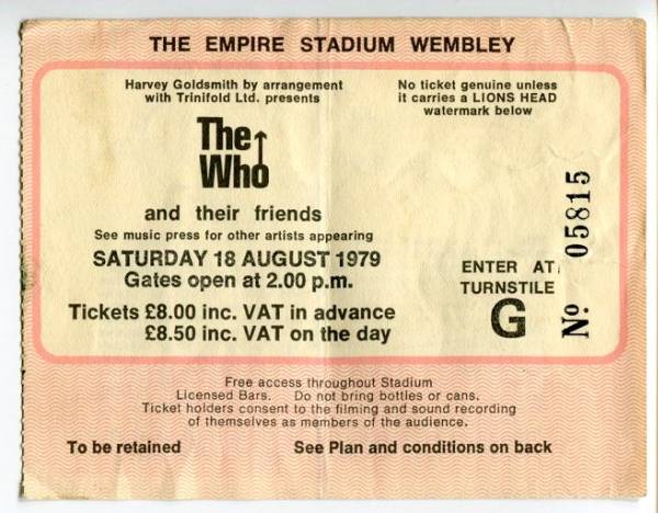 The Who ザ?フー　1979年 EMPIRE STADIUM WEMBLEY チケット半券