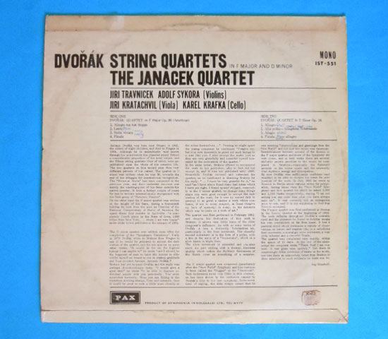 ◆ANTONIN DVORAK/DVORAK STRING QUARTETS◆PAX イスラエル盤_画像2