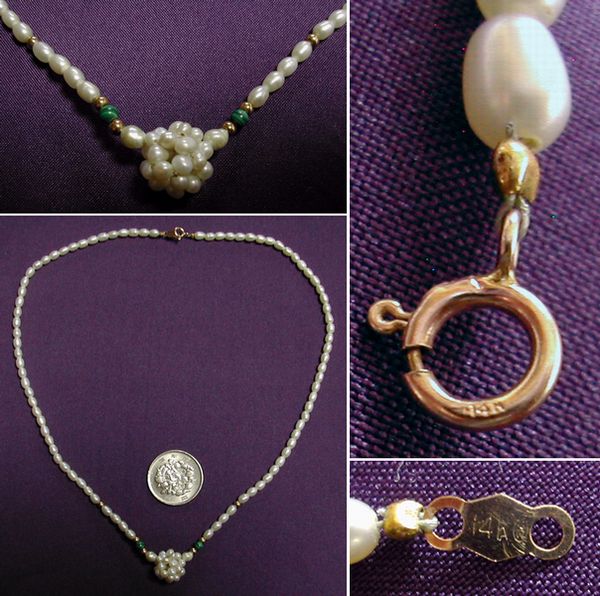 ■美品:14Kと小粒パールのネックレス トップは珠状パール　　　 DmS38_画像2