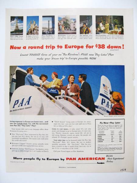 1954年 PAN AM パンアメリカン航空広告(パンナムバッグ PAAロゴ)