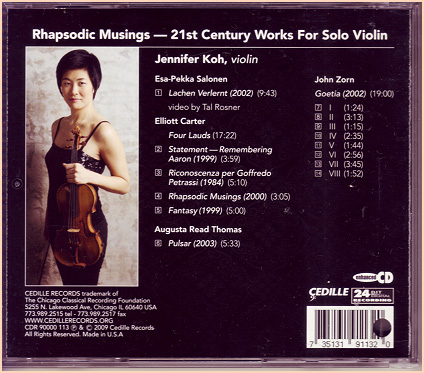ジェニファー・コー Jennifer Koh / Rhapsodic Musings: 21st Century Works For Solo Violin / john zorn_画像2