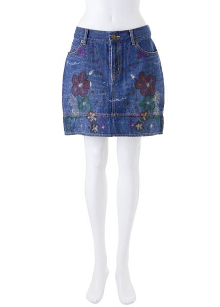  Tsumori Chisato * цветок краска * Denim * юбка *1* новый товар 