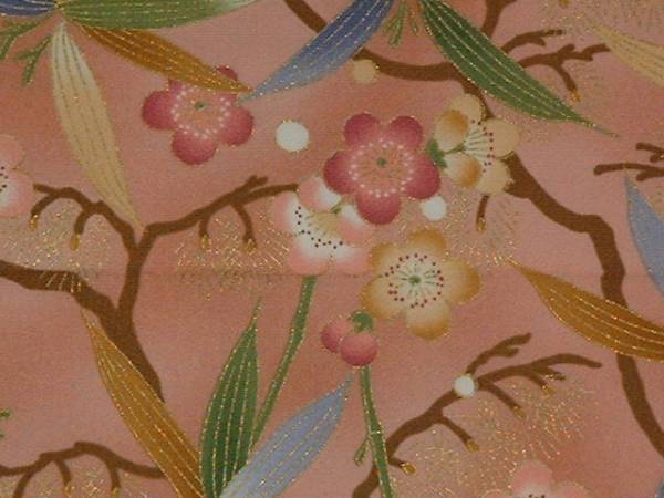  handmade, cotton 100%, tablecloth, pink ground . pine bamboo plum 