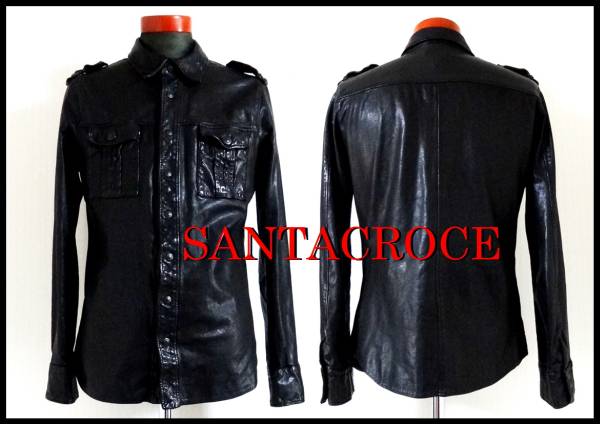 正規品 サンタクローチェ バッファロー レザーシャツ ニールバレット XS SANTACROCE メンズ M 黒 美品 イタリア製