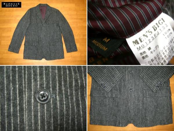 # б/у одежда магазин Yamato RadmesS MEN\'S BIGI # мужской Bigi общий подкладка specification полоса # tailored jacket # жакет M # серый сделано в Японии # Takeo Kikuchi 