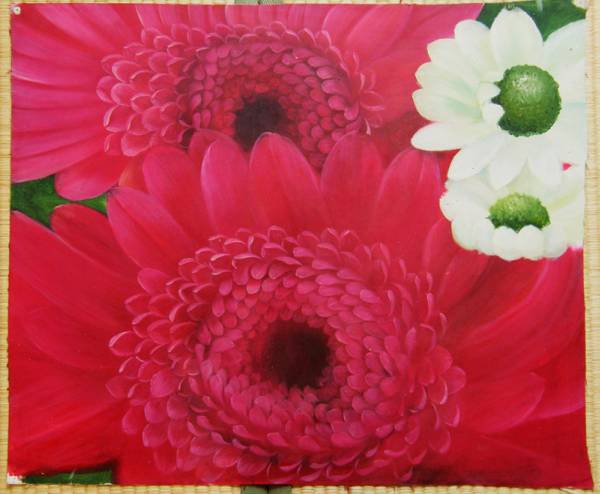 油絵　静物画『大きな赤い花』　F12号（50x60cm）_画像3